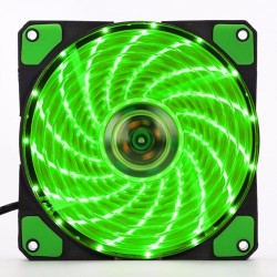 15 LED Illuminated Computer Cooler 120mm 12cm 4 + 3 Pin Cooling Fan Ultra Silent Green Gaming